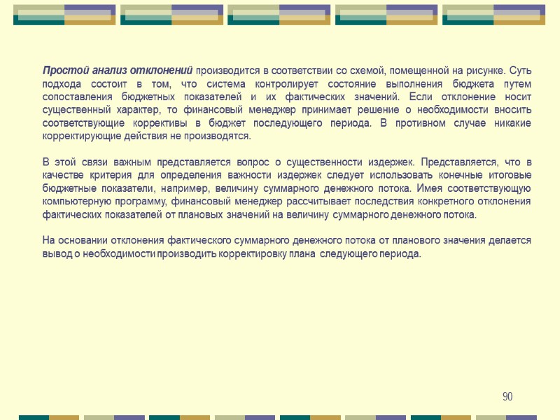 90 Простой анализ отклонений производится в соответствии со схемой, помещенной на рисунке. Суть подхода